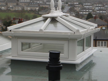 Lantern on glass fibre roof 
